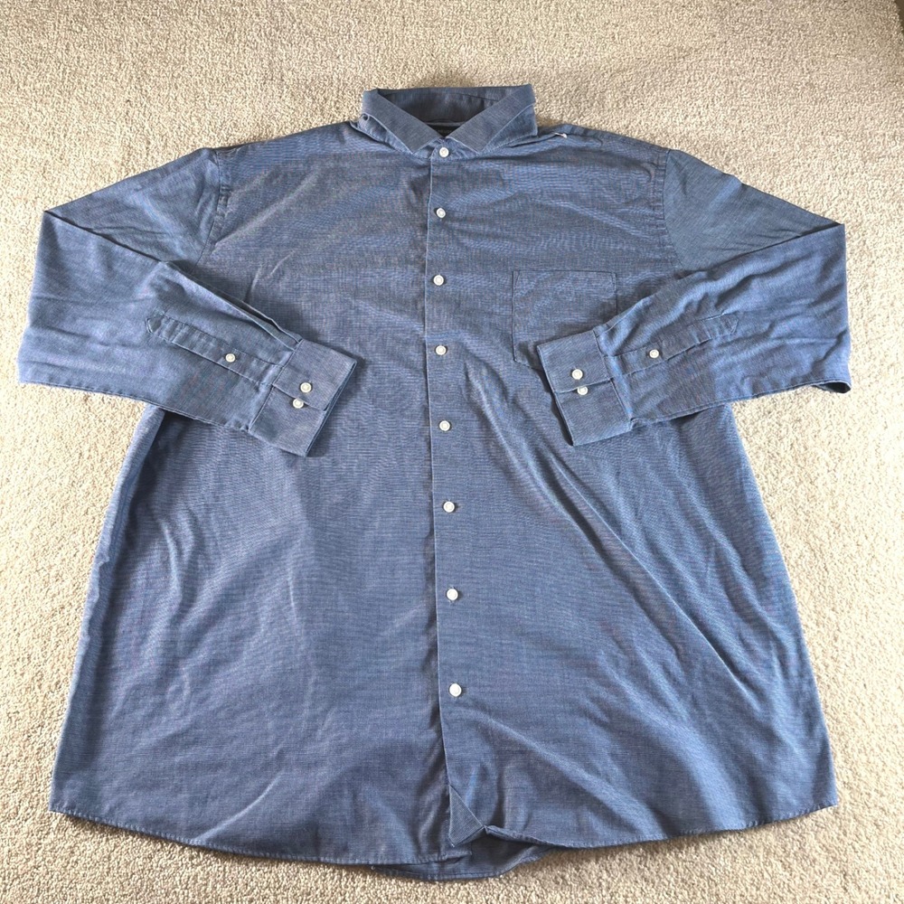 Van Heusen Button Down Mens 2XL Tall Blue Stain Shield Stretch Shirt